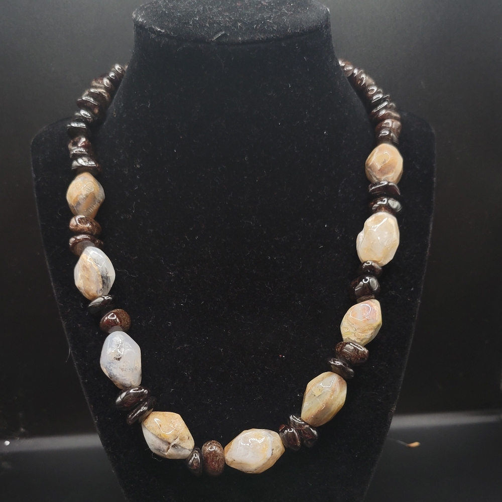 Vintage Sterling silver brown stone heavy Garnet necklace